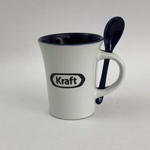 Kraft Ceramic Coffee Mug With Spoon Promotional Item White And Blue
